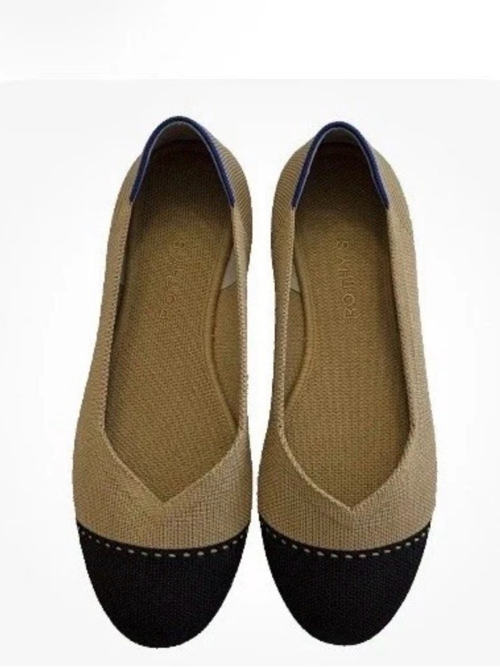 Rothy's Point Camel Captoe Flats in Black Tan Size 9.5